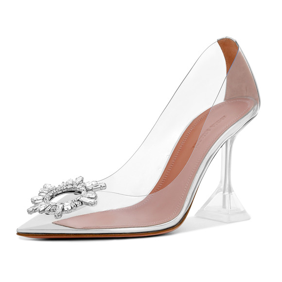 Amina Muaddi 95 Begum Pump PVC Clear Transparent Glass Crystal Sandal Heel 36 - Picture 5 of 16